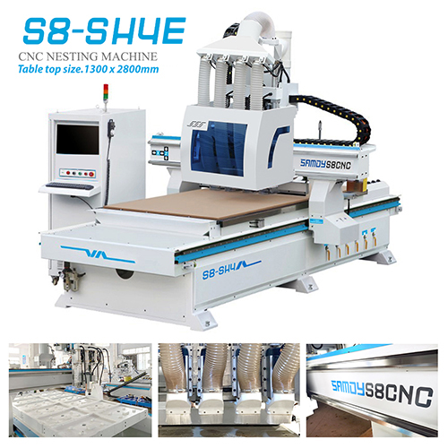 Máy CNC Nesting GCTT S8 - SH4E Có tích hợp gắp ván tự động thuộc Dòng Siêu Tải Nặng với mặt bàn 2 lớp thép tấm, Bơm hút chân không 11Kw, kích thước bàn làm việc tiêu chuẩn 1300*2800mm